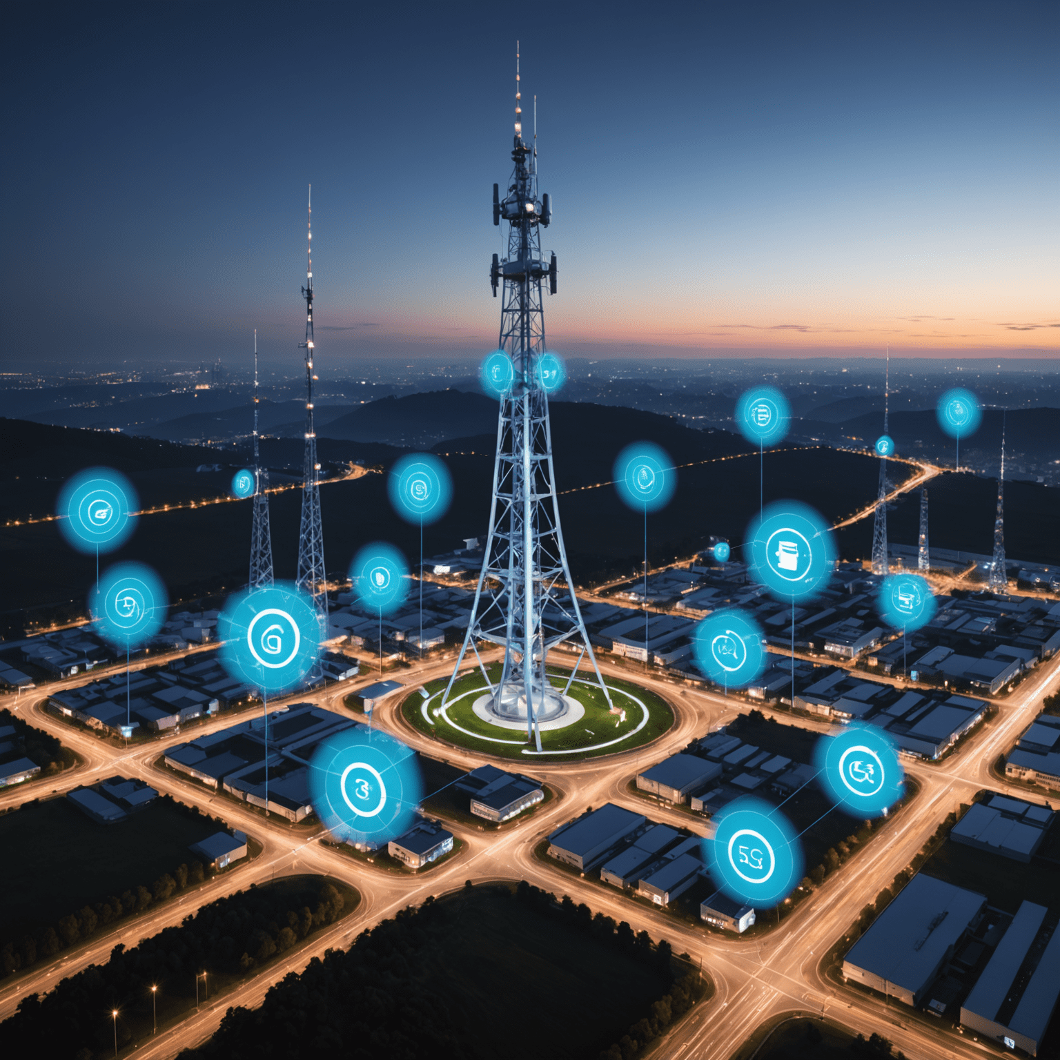 صورة توضيحية لتقنية الجيل الخامس 5G تظهر برج اتصالات وأجهزة متصلة